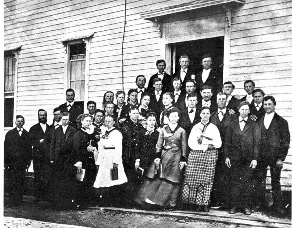 1875 student body.jpg - The first students at St. Olaf College. Rasmus D. Stove was one of them and on the picture  (Original belongs to St. Olaf College)